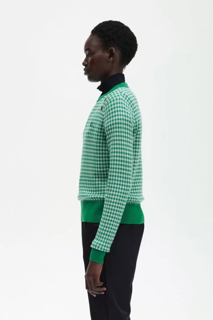 Fred Perry Gingham Women’s Jumper Green TBKZG5376