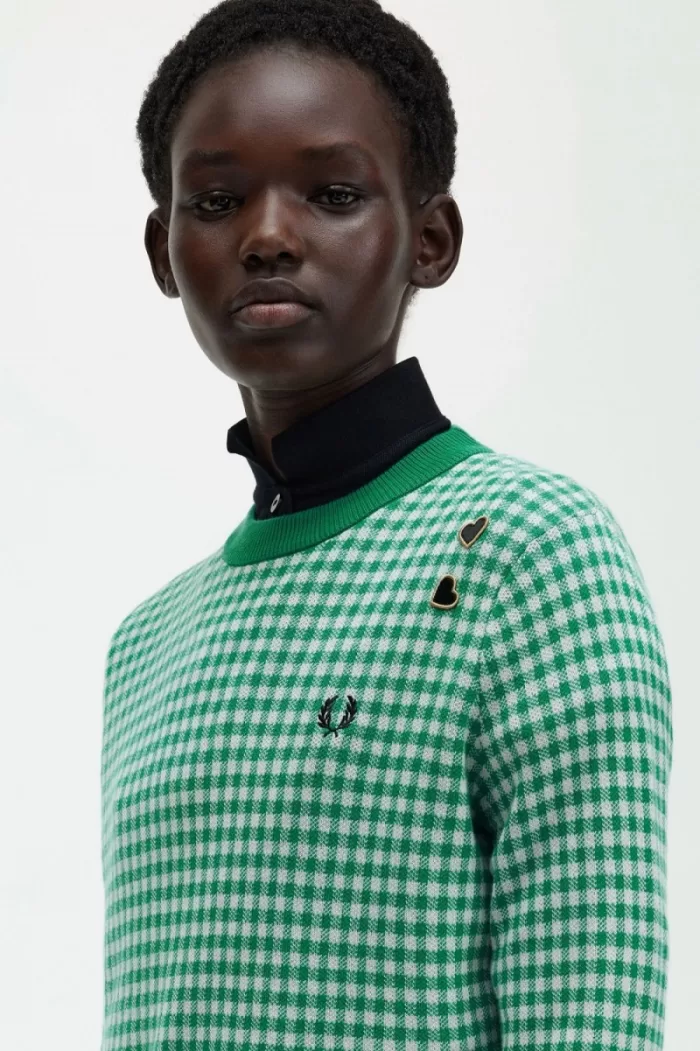 Fred Perry Gingham Women’s Jumper Green TBKZG5376