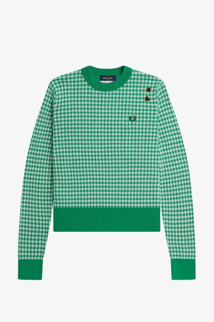 Fred Perry Gingham Women’s Jumper Green TBKZG5376