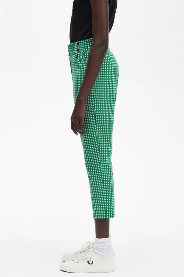 Fred Perry Gingham Women’s Pants Green BQUSC7819