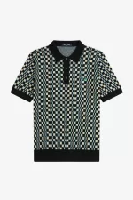 Fred Perry Glitch Chequerboard Knitted Men’s Shirt Light Mint Black AIYOU6104