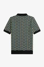 Fred Perry Glitch Chequerboard Knitted Men’s Shirt Light Mint Black AIYOU6104