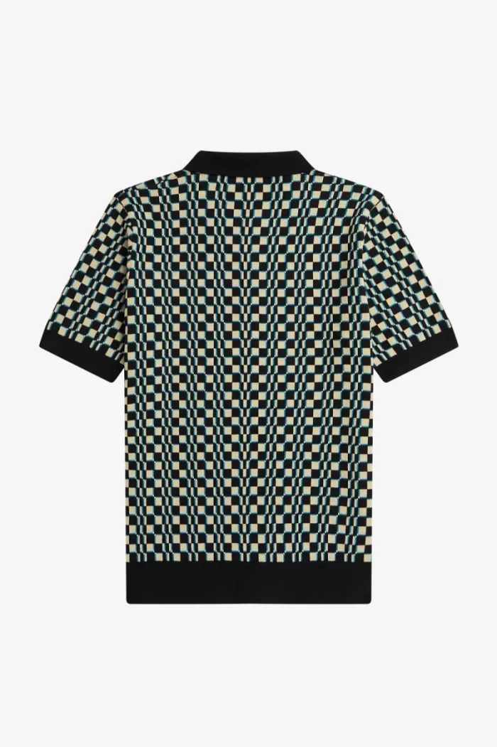 Fred Perry Glitch Chequerboard Knitted Men’s Shirt Light Mint Black AIYOU6104