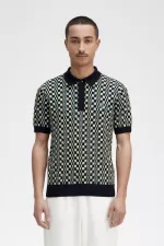 Fred Perry Glitch Chequerboard Knitted Men’s Shirt Light Mint Black AIYOU6104