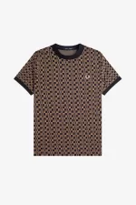 Fred Perry Glitch Chequerboard Men’s T-Shirt Brown Navy XSKQD5630