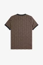 Fred Perry Glitch Chequerboard Men’s T-Shirt Brown Navy XSKQD5630