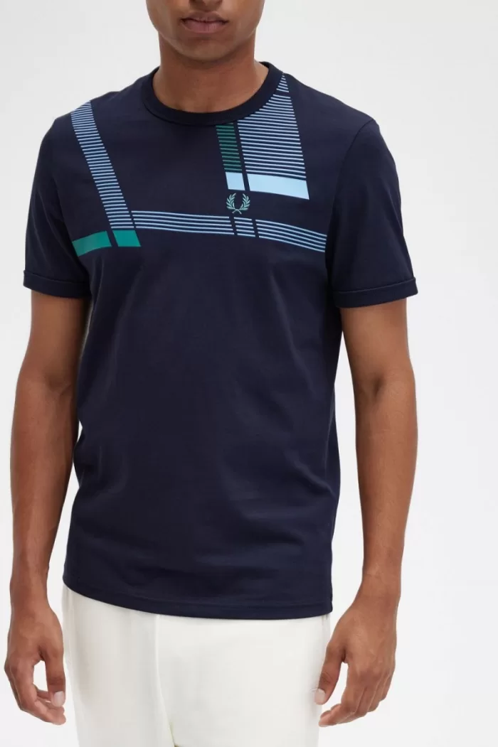 Fred Perry Glitch Print Men’s T-Shirt Navy HRIEG9562