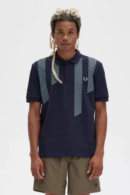 Fred Perry Glitch Stripe Men’s Polo Shirt Navy KRNAV7410