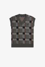 Fred Perry Glitch Tartan Knitted Men’s Tanks Field Green GXKOW6027