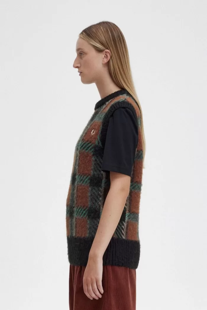 Fred Perry Glitch Tartan Knitted Women’s Tanks Whisky Brown SPNDB5312