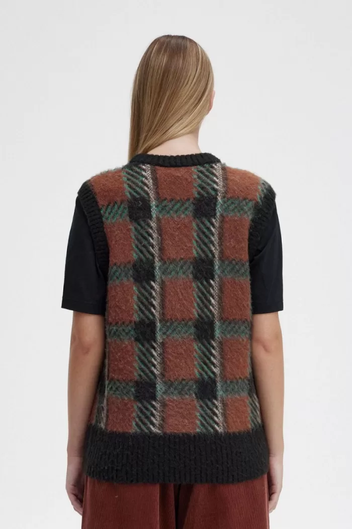 Fred Perry Glitch Tartan Knitted Women’s Tanks Whisky Brown SPNDB5312