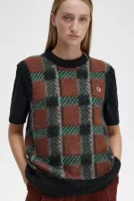 Fred Perry Glitch Tartan Knitted Women’s Tanks Whisky Brown SPNDB5312