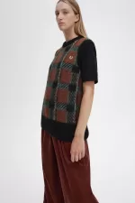 Fred Perry Glitch Tartan Knitted Women’s Tanks Whisky Brown SPNDB5312