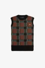 Fred Perry Glitch Tartan Knitted Women’s Tanks Whisky Brown SPNDB5312