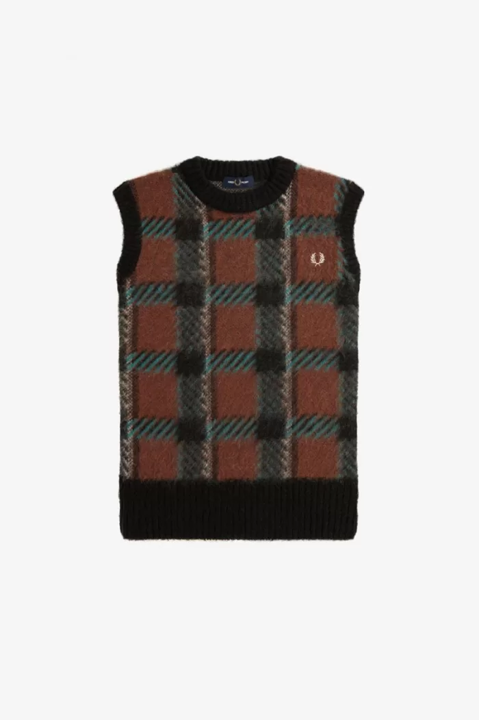 Fred Perry Glitch Tartan Knitted Women’s Tanks Whisky Brown SPNDB5312