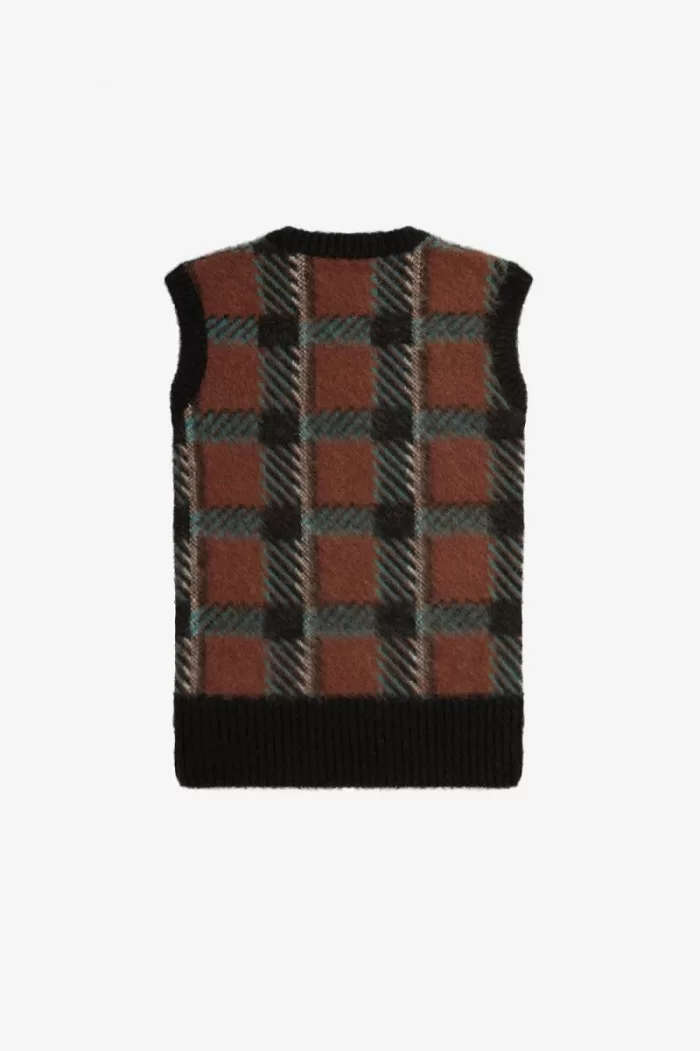 Fred Perry Glitch Tartan Knitted Women’s Tanks Whisky Brown SPNDB5312