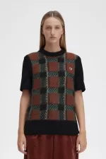 Fred Perry Glitch Tartan Knitted Women’s Tanks Whisky Brown SPNDB5312