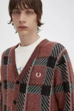 Fred Perry Glitch Tartan Men’s Cardigan Whisky Brown NSGJZ2403