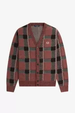 Fred Perry Glitch Tartan Men’s Cardigan Whisky Brown NSGJZ2403