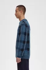 Fred Perry Glitch Tartan Men’s Jumper Midnight Blue FGDMH7390