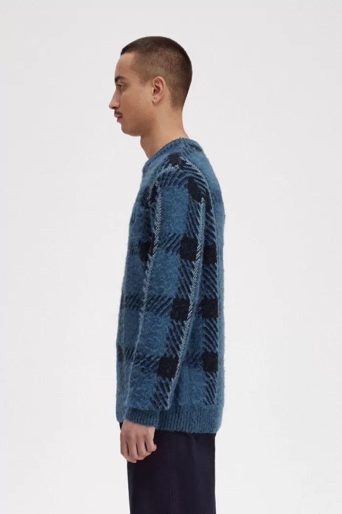 Fred Perry Glitch Tartan Men’s Jumper Midnight Blue FGDMH7390