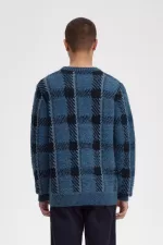 Fred Perry Glitch Tartan Men’s Jumper Midnight Blue FGDMH7390