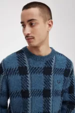 Fred Perry Glitch Tartan Men’s Jumper Midnight Blue FGDMH7390