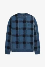 Fred Perry Glitch Tartan Men’s Jumper Midnight Blue FGDMH7390