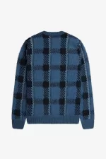 Fred Perry Glitch Tartan Men’s Jumper Midnight Blue FGDMH7390