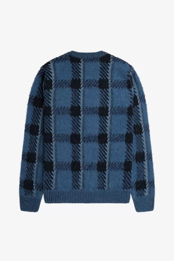 Fred Perry Glitch Tartan Men’s Jumper Midnight Blue FGDMH7390