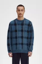 Fred Perry Glitch Tartan Men’s Jumper Midnight Blue FGDMH7390