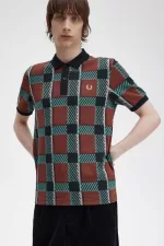 Fred Perry Glitch Tartan Men’s Polo Shirt Whisky Brown XIKEF2148