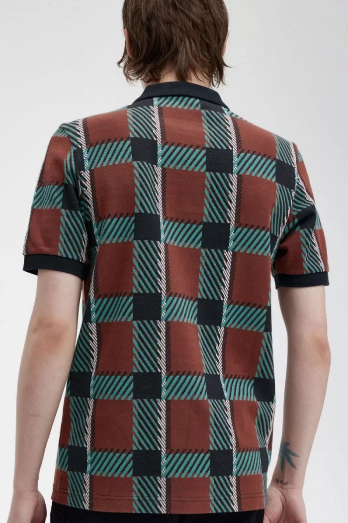 Fred Perry Glitch Tartan Men’s Polo Shirt Whisky Brown XIKEF2148