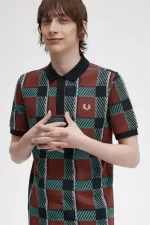 Fred Perry Glitch Tartan Men’s Polo Shirt Whisky Brown XIKEF2148