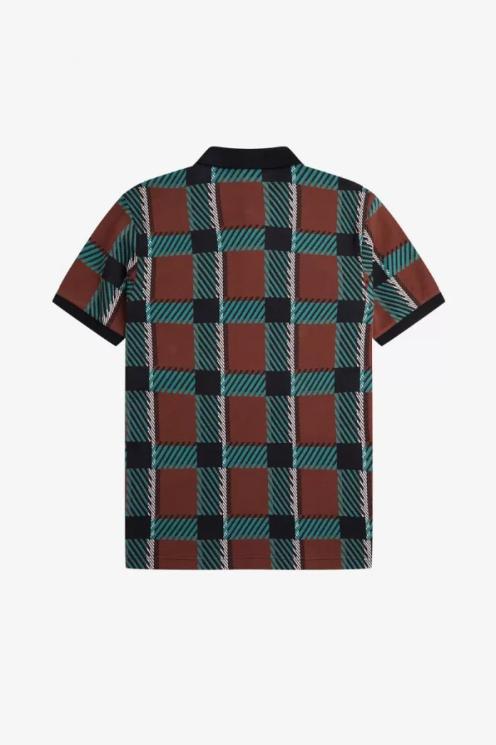 Fred Perry Glitch Tartan Men’s Polo Shirt Whisky Brown XIKEF2148