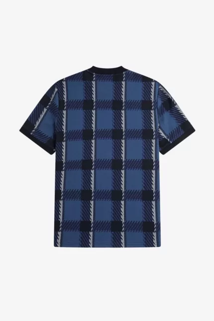 Fred Perry Glitch Tartan Men’s T-Shirt Midnight Blue BHJRG0984