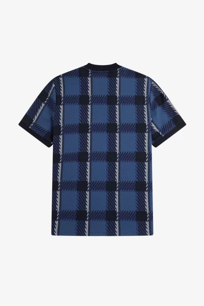 Fred Perry Glitch Tartan Men’s T-Shirt Midnight Blue BHJRG0984