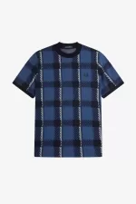 Fred Perry Glitch Tartan Men’s T-Shirt Midnight Blue BHJRG0984