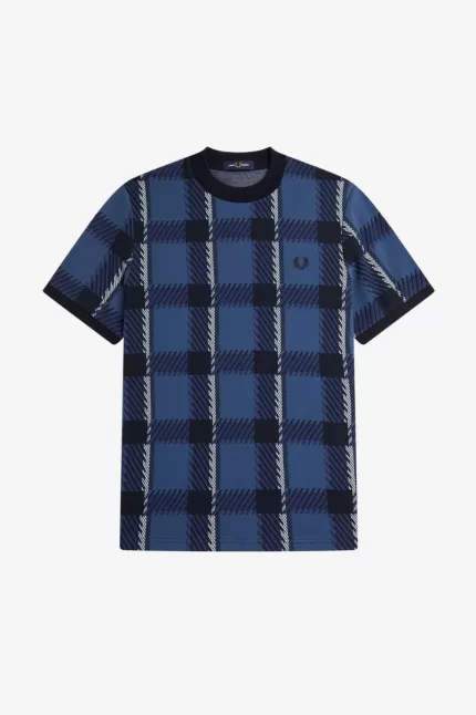 Fred Perry Glitch Tartan Men’s T-Shirt Midnight Blue BHJRG0984