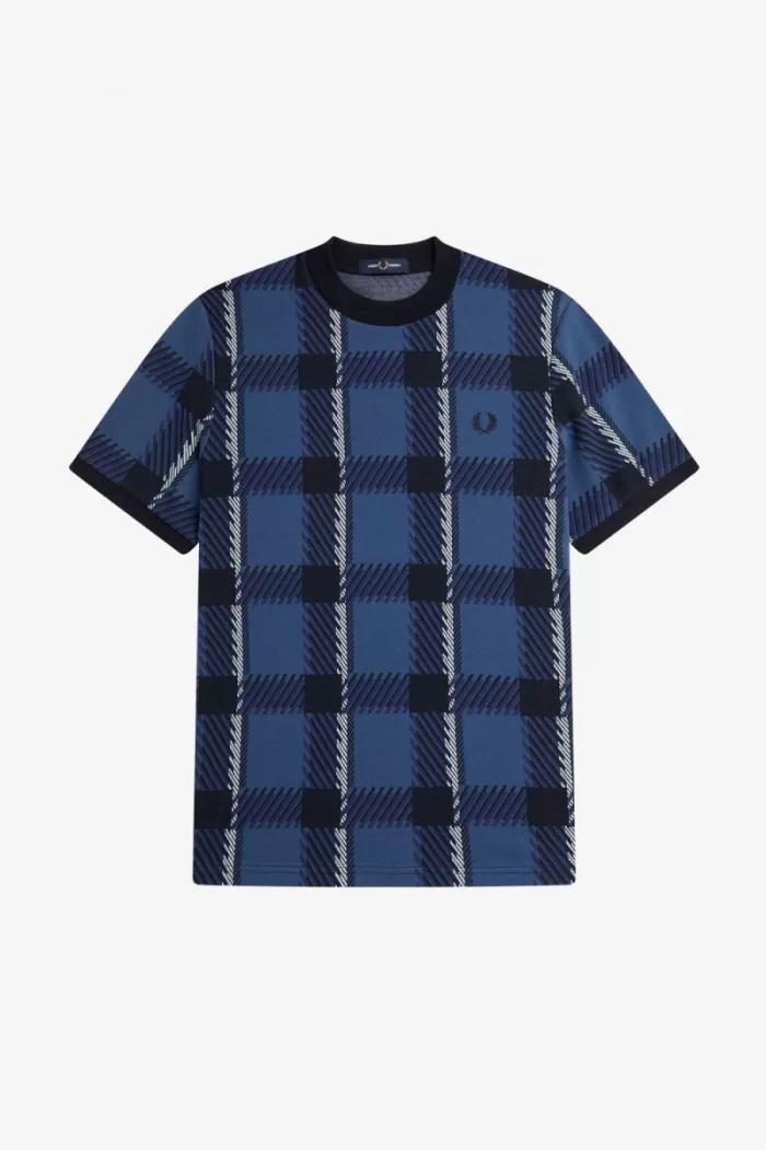 Fred Perry Glitch Tartan Men’s T-Shirt Midnight Blue BHJRG0984