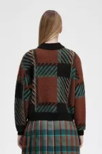 Fred Perry Glitch Tartan Women’s Jumper Whisky Brown QUFAO0821