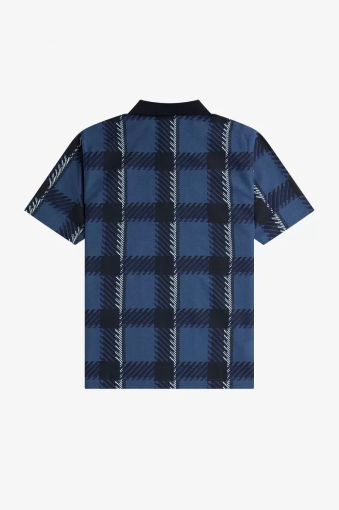 Fred Perry Glitch Tartan Zip Neck Men’s Polo Shirt Midnight Blue PDNYI5619