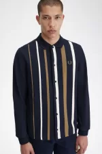 Fred Perry Gradient Stripe Long Sleeve Men’s Polo Shirt Navy MDUXH3617