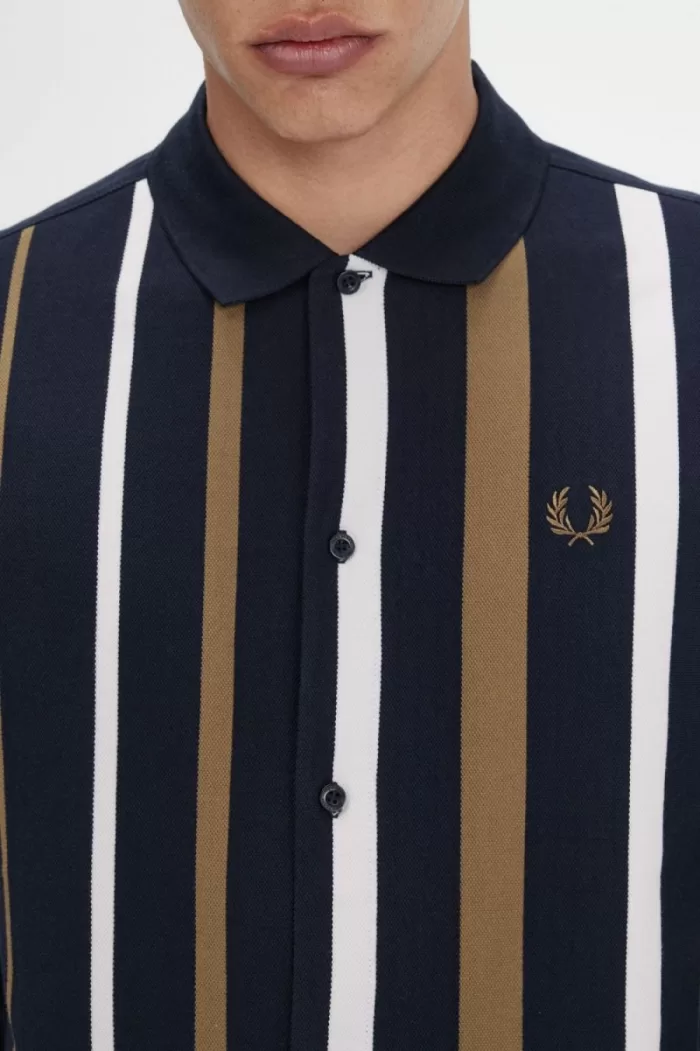 Fred Perry Gradient Stripe Long Sleeve Men’s Polo Shirt Navy MDUXH3617