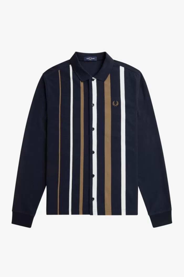 Fred Perry Gradient Stripe Long Sleeve Men’s Polo Shirt Navy MDUXH3617