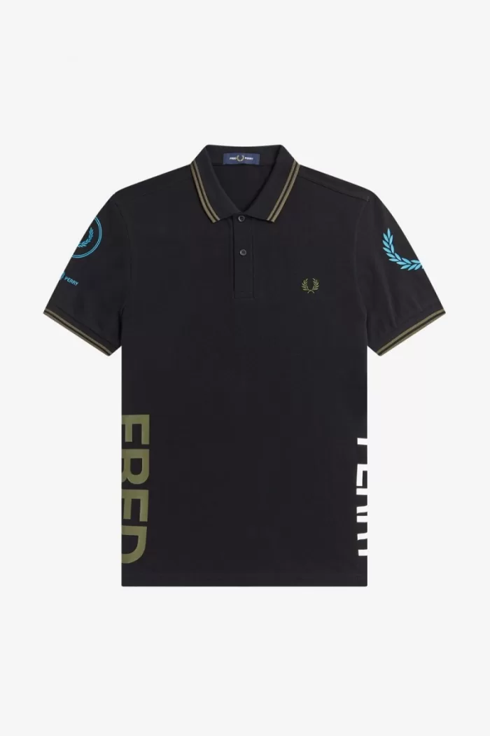 Fred Perry Graphic Branded Men’s Polo Shirt Black XBADC6879