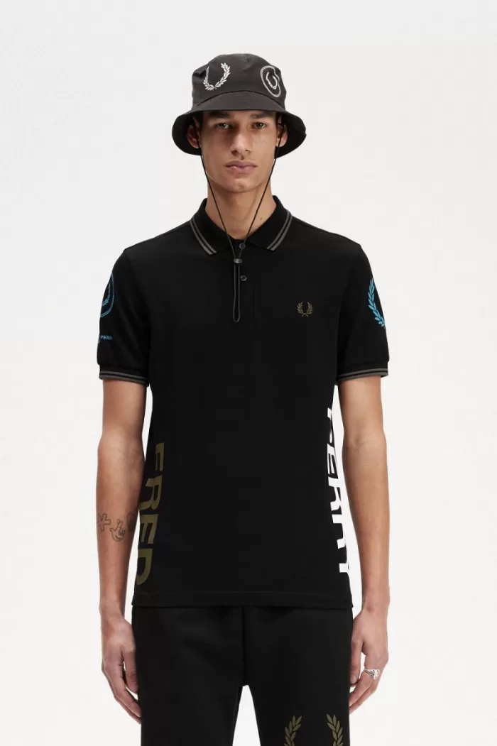 Fred Perry Graphic Branded Men’s Polo Shirt Black XBADC6879