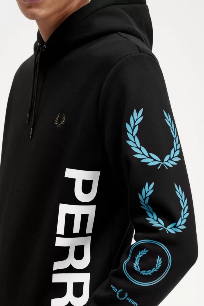 Fred Perry Graphic Branding Hooded Men’s Sweatshirts Black ZYFCO7235