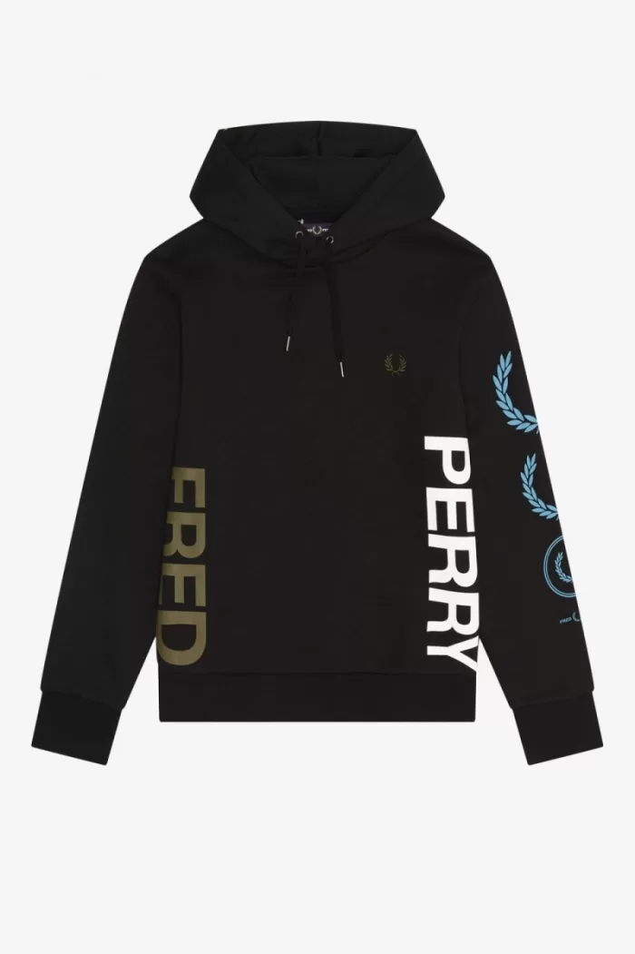 Fred Perry Graphic Branding Hooded Men’s Sweatshirts Black ZYFCO7235