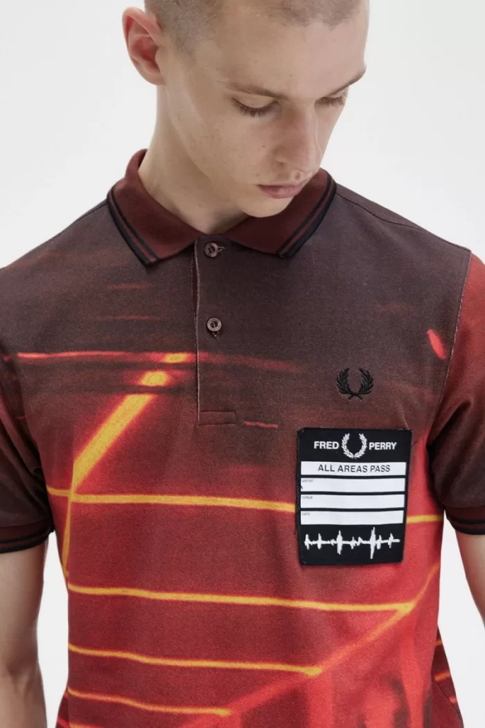 Fred Perry Graphic Print Men’s Shirt Stadium Red UKQNX1037